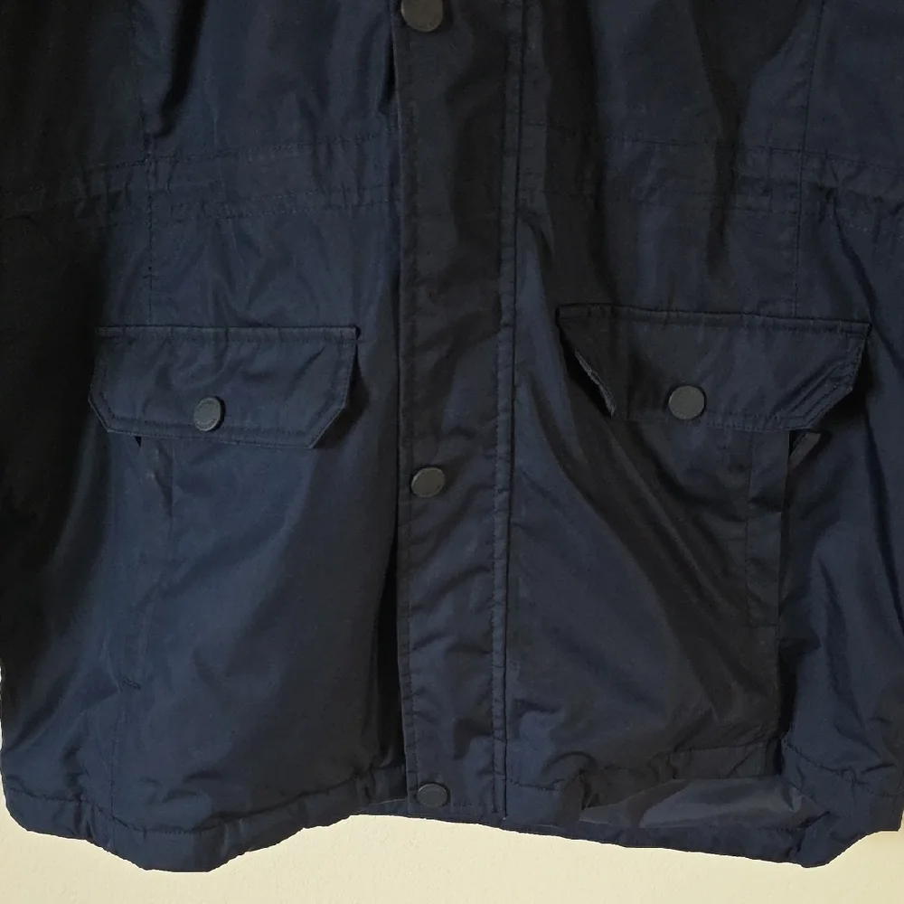 Lands' End - Unisex's Kids Large, Expedition Down Parka Navy Blue Hooded Sherpa